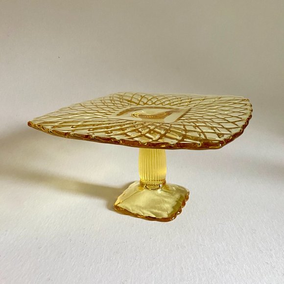 Vintage LE Smith Yellow Depression Glass Pedestal Cake Stand | Rare | 9.5" - Picture 7 of 14
